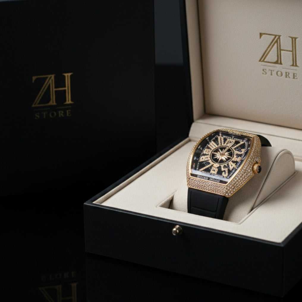 Vanguard Black Rose Gold Iced Frank Muller Watch