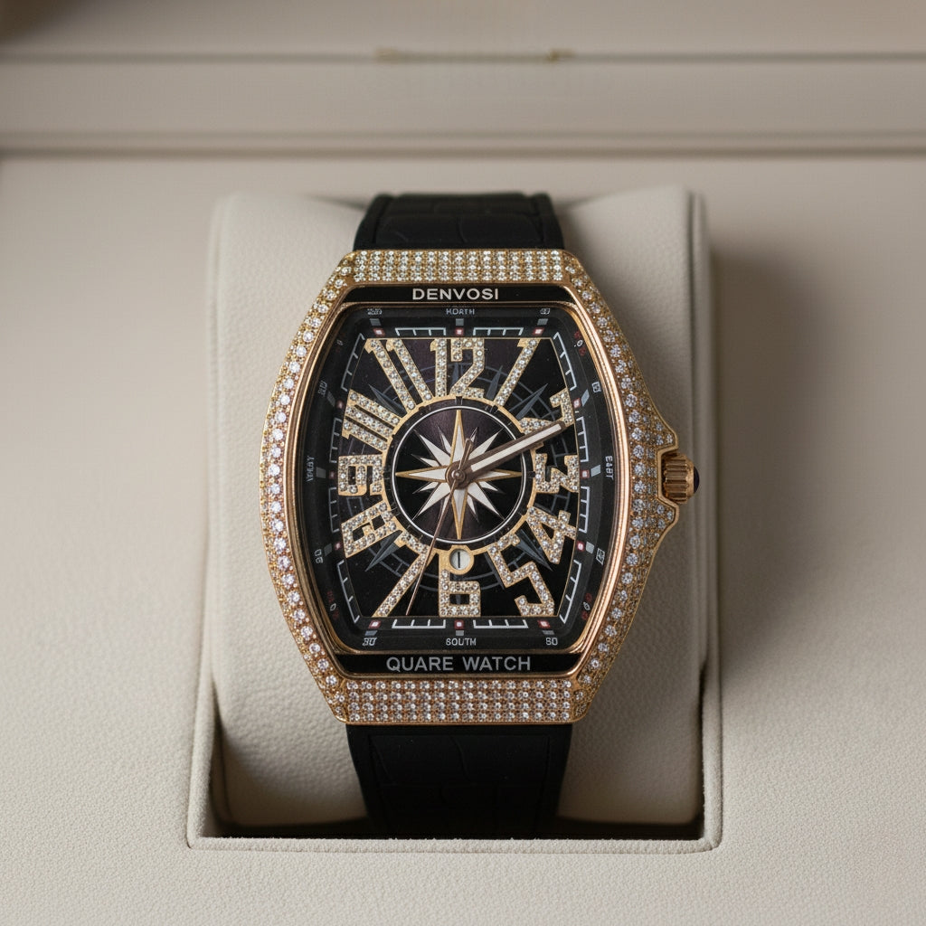 Vanguard Black Rose Gold Iced Frank Muller Watch