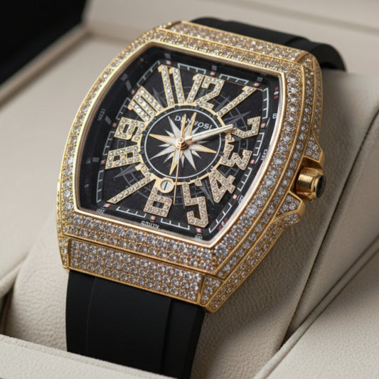 Vanguard Black Rose Gold Iced Frank Muller Watch